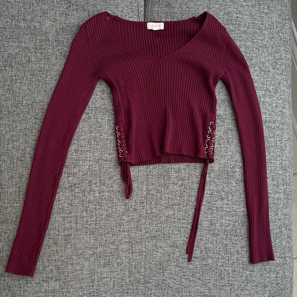 Burgundy Long Sleeve Crop Top